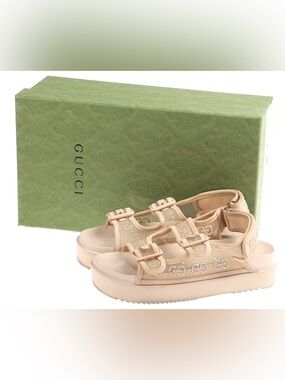 Gucci Nude Rose Crystal-Accent GG logo Platform Sandals 37